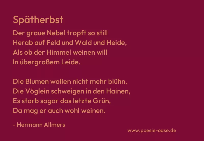 Gedicht: Spätherbst von Hermann Allmers