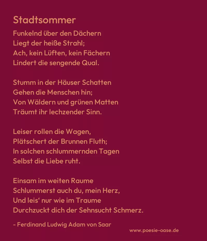Gedicht: Stadtsommer von Ferdinand Ludwig Adam von Saar