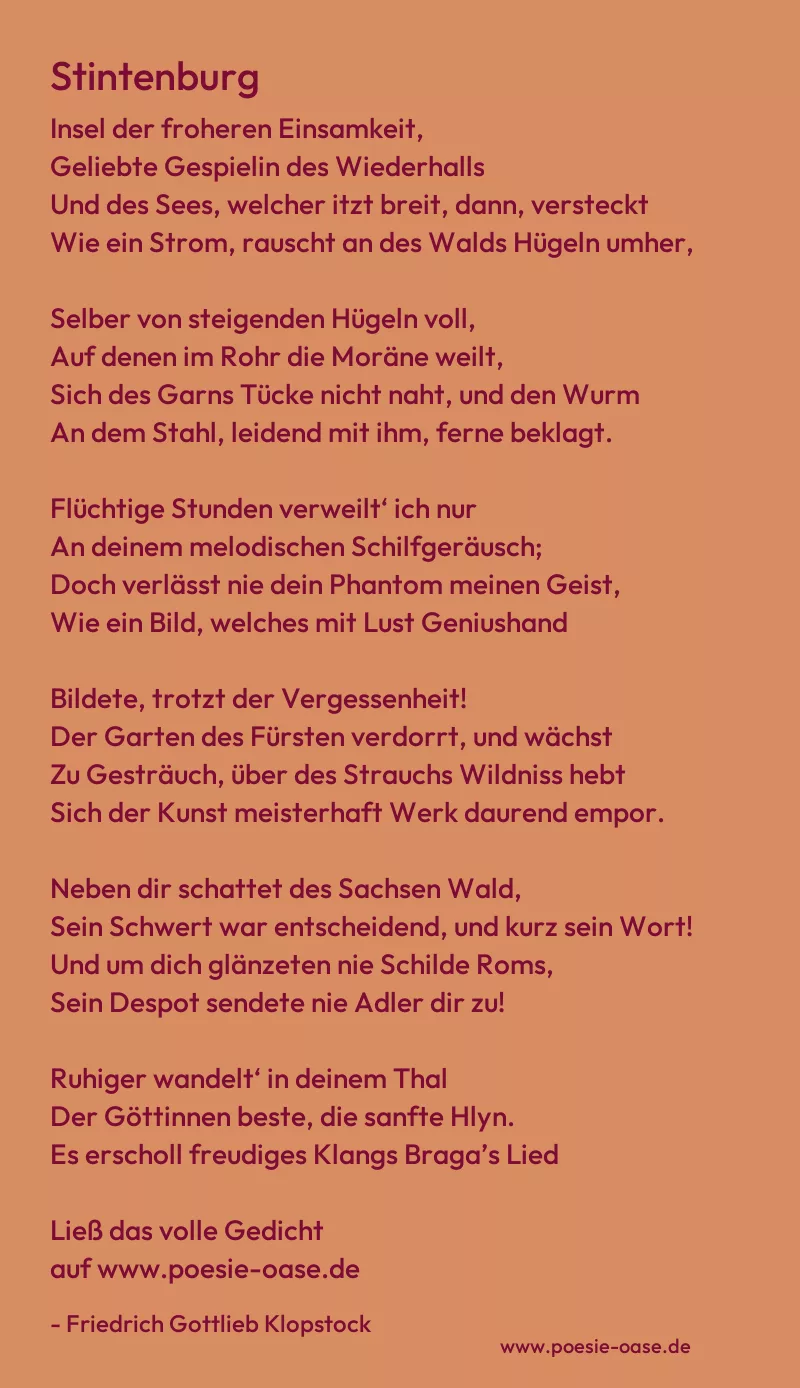 Gedicht: Stintenburg von Friedrich Gottlieb Klopstock