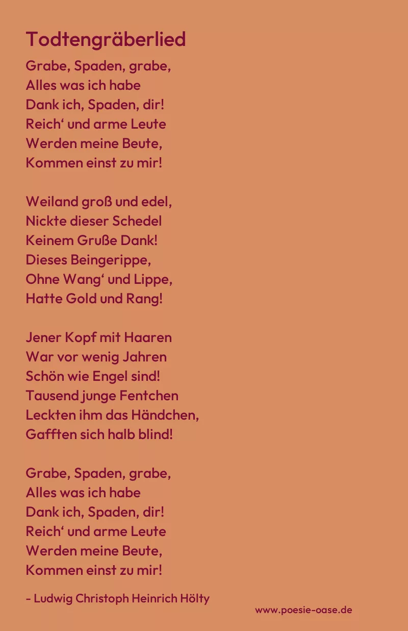 Gedicht: Todtengräberlied von Ludwig Christoph Heinrich Hölty