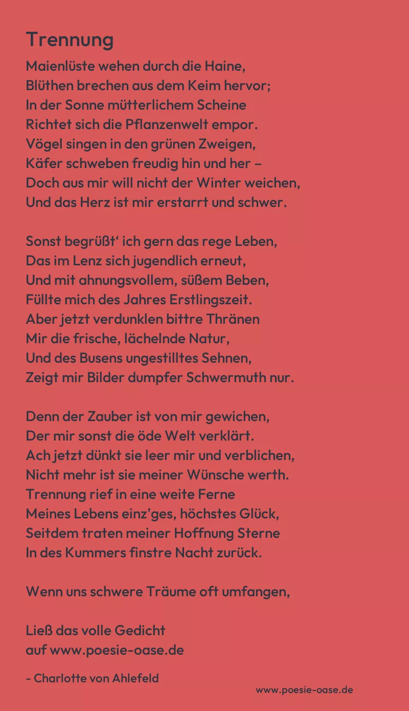 Gedicht: Trennung von Charlotte von Ahlefeld