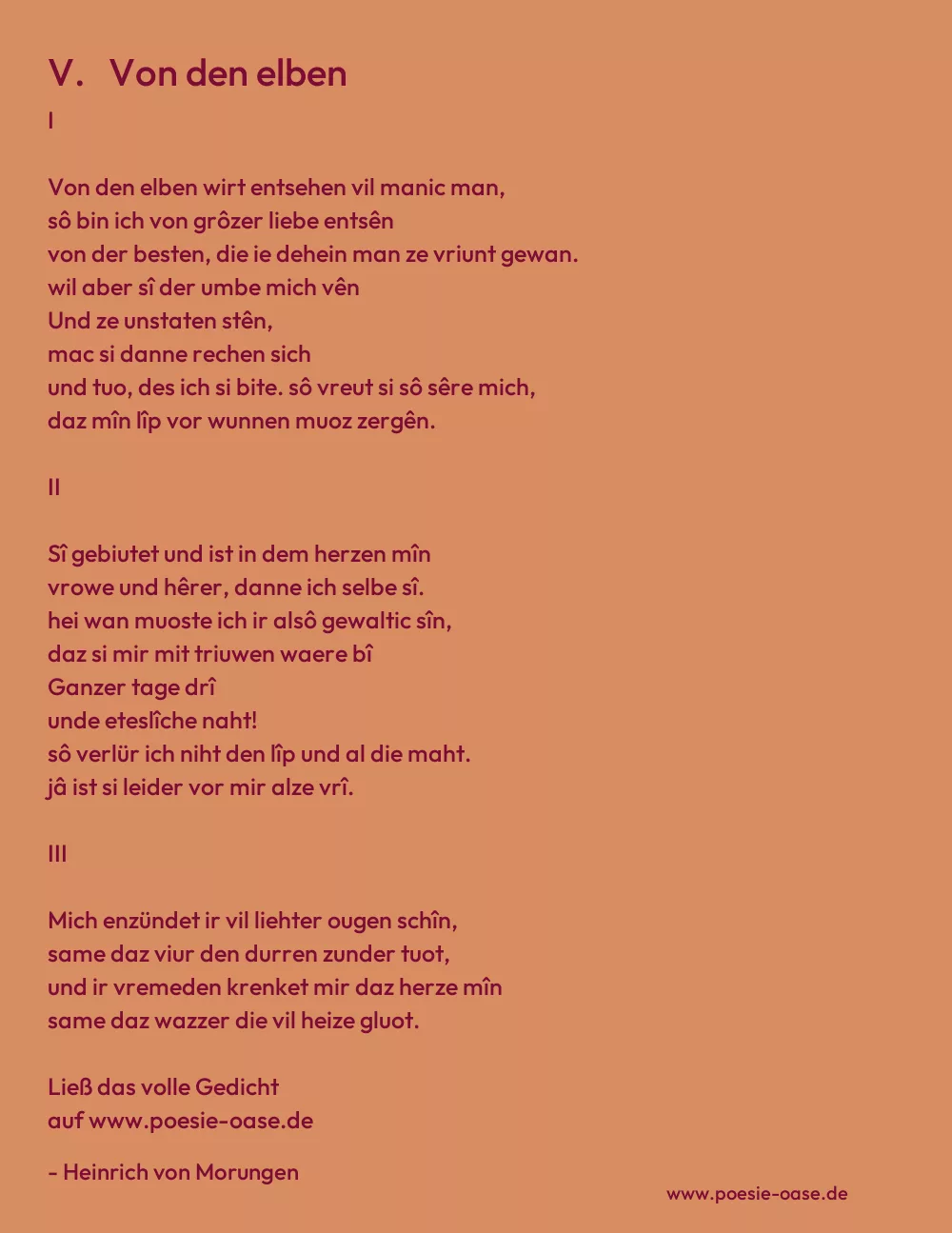 Gedicht: V.   Von den elben von Heinrich von Morungen