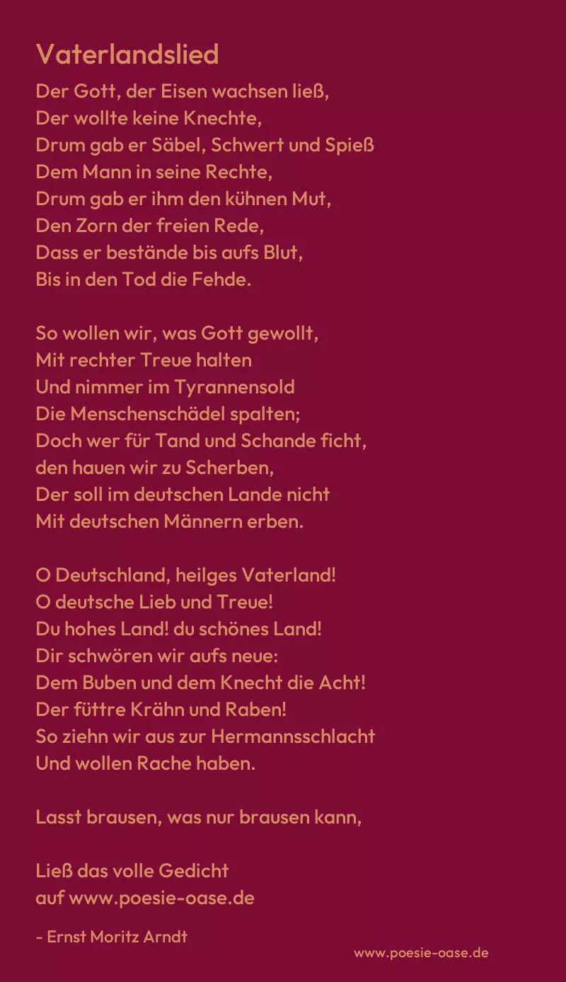 Gedicht: Vaterlandslied von Ernst Moritz Arndt