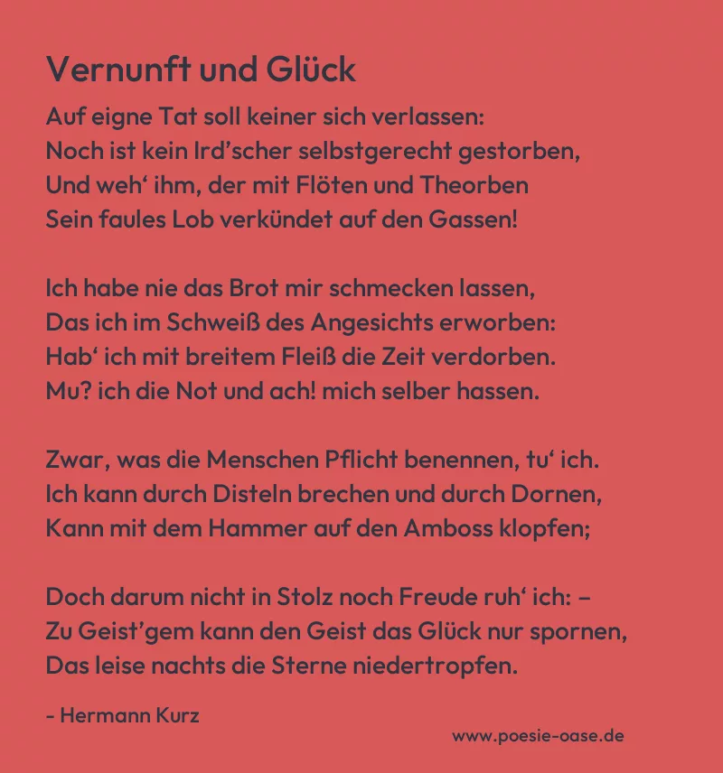 Gedicht: Vernunft und Glück von Hermann Kurz