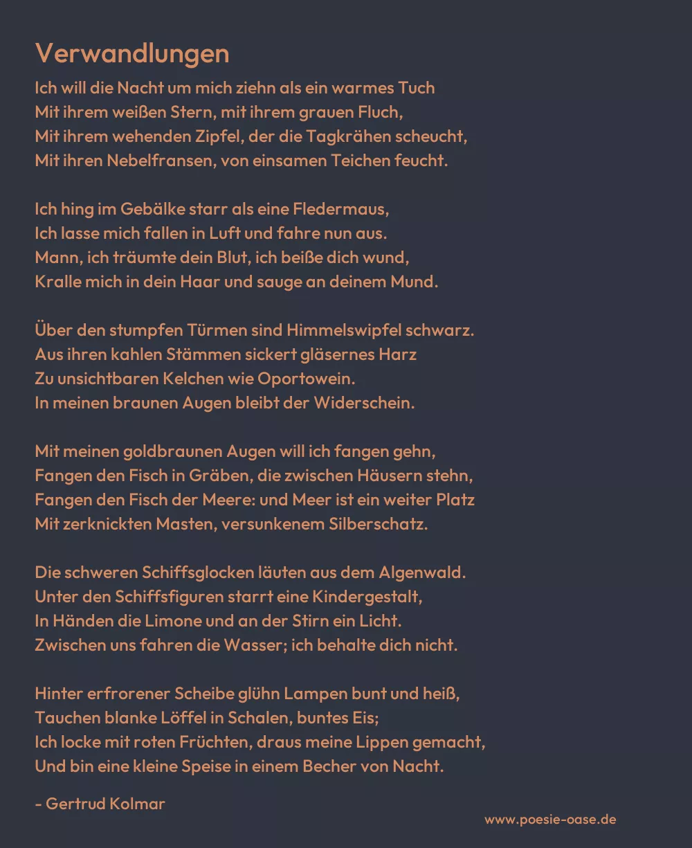 Gedicht: Verwandlungen von Gertrud Kolmar