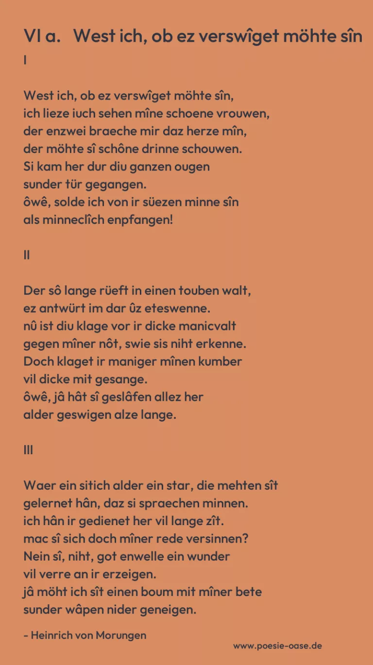 VI a.   West ich, ob ez verswîget möhte sîn