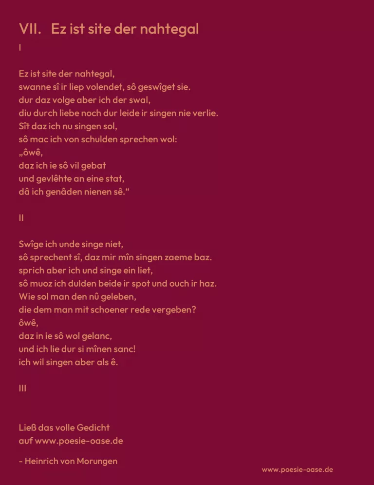 VII.   Ez ist site der nahtegal