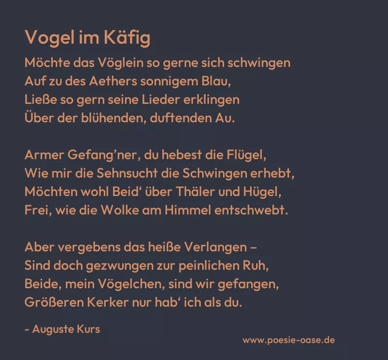 Gedicht: Vogel im Käfig von Auguste Kurs