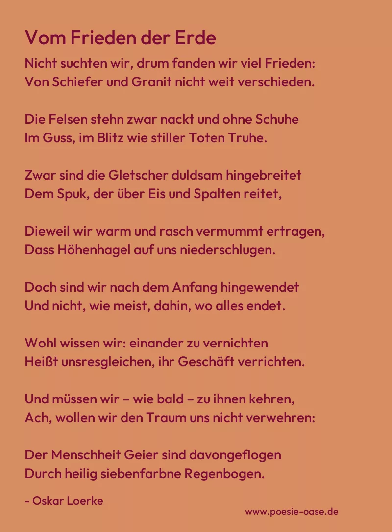 Gedicht: Vom Frieden der Erde von Oskar Loerke
