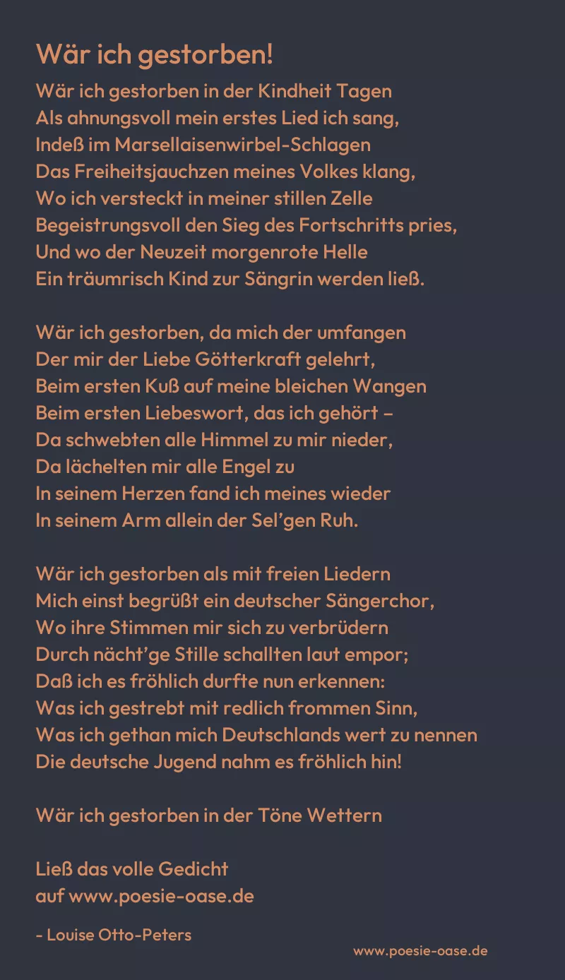 Gedicht: Wär ich gestorben! von Louise Otto-Peters