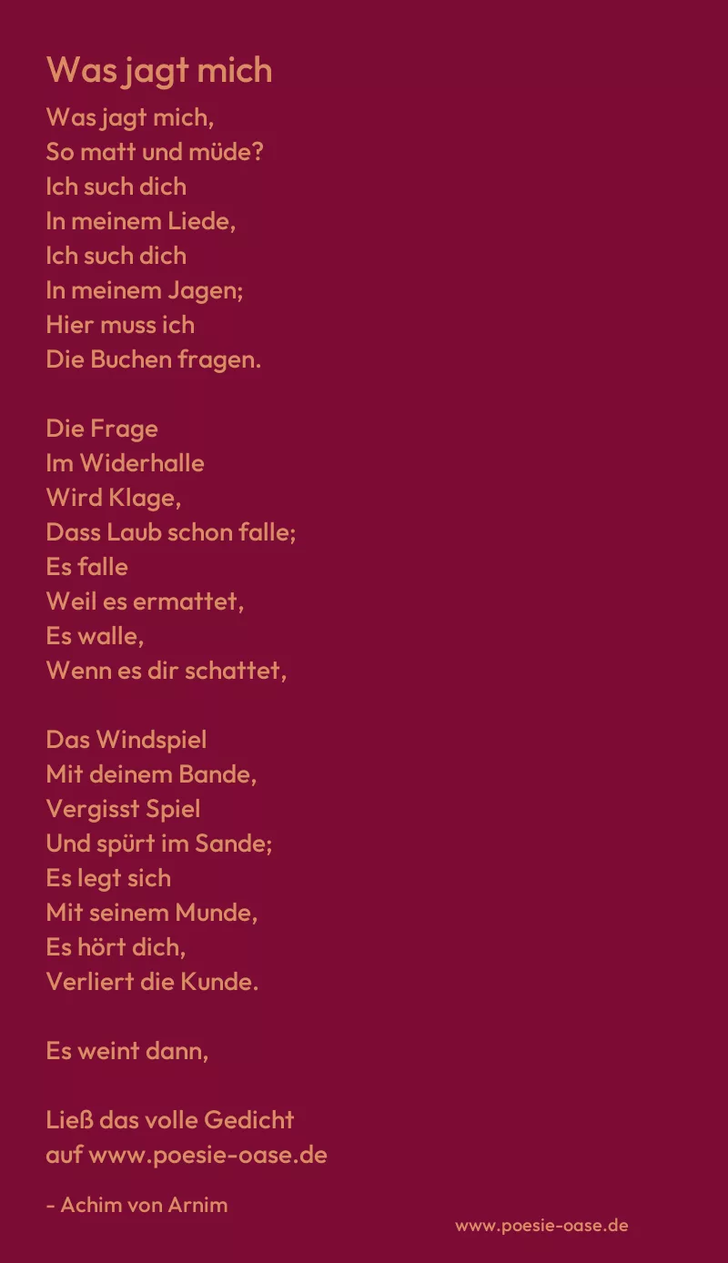 Gedicht: Was jagt mich von Achim von Arnim