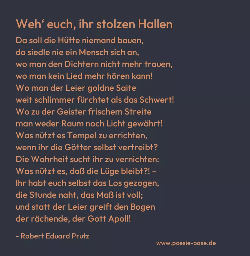 Gedicht: Weh‘ euch, ihr stolzen Hallen von Robert Eduard Prutz