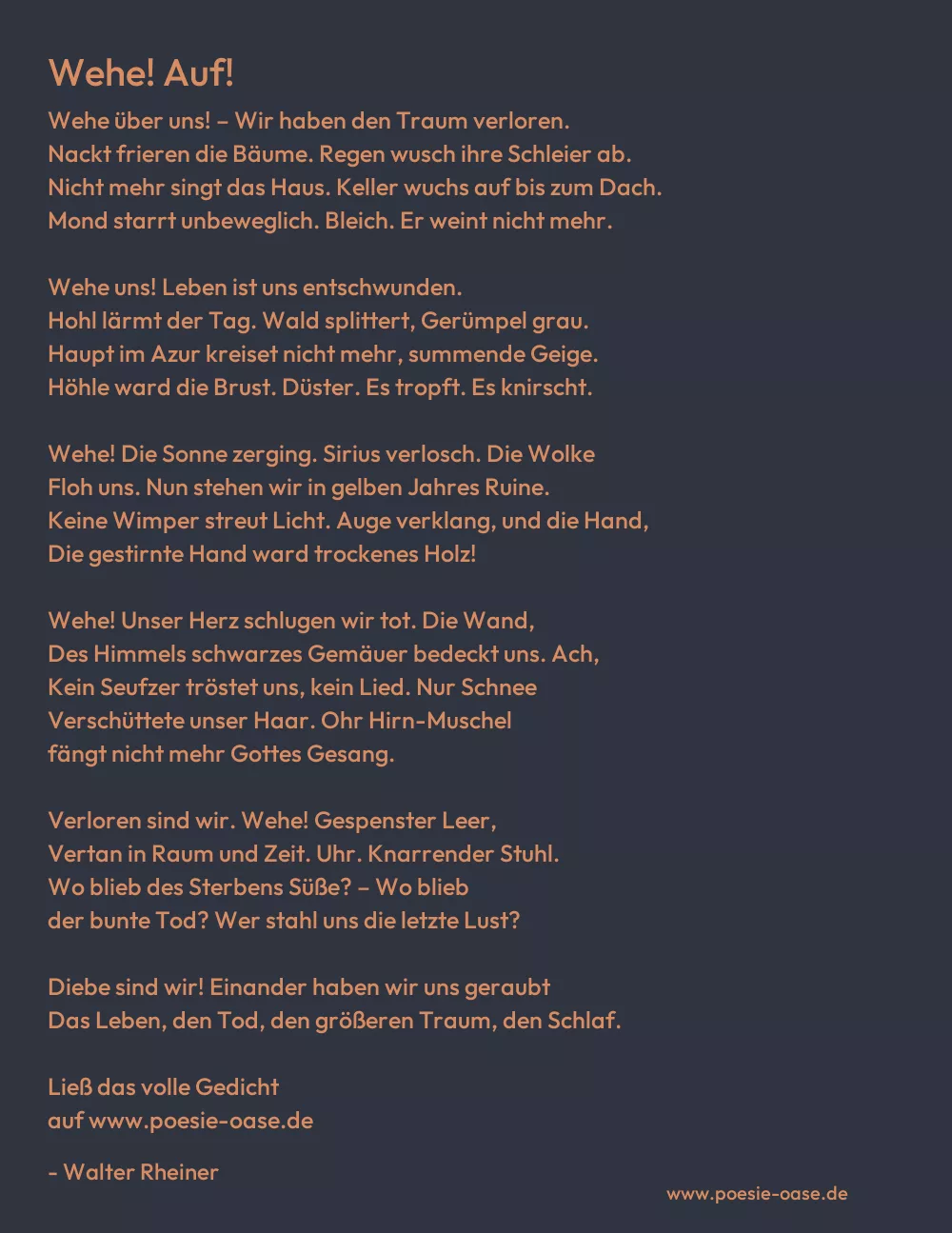 Gedicht: Wehe! Auf! von Walter Rheiner