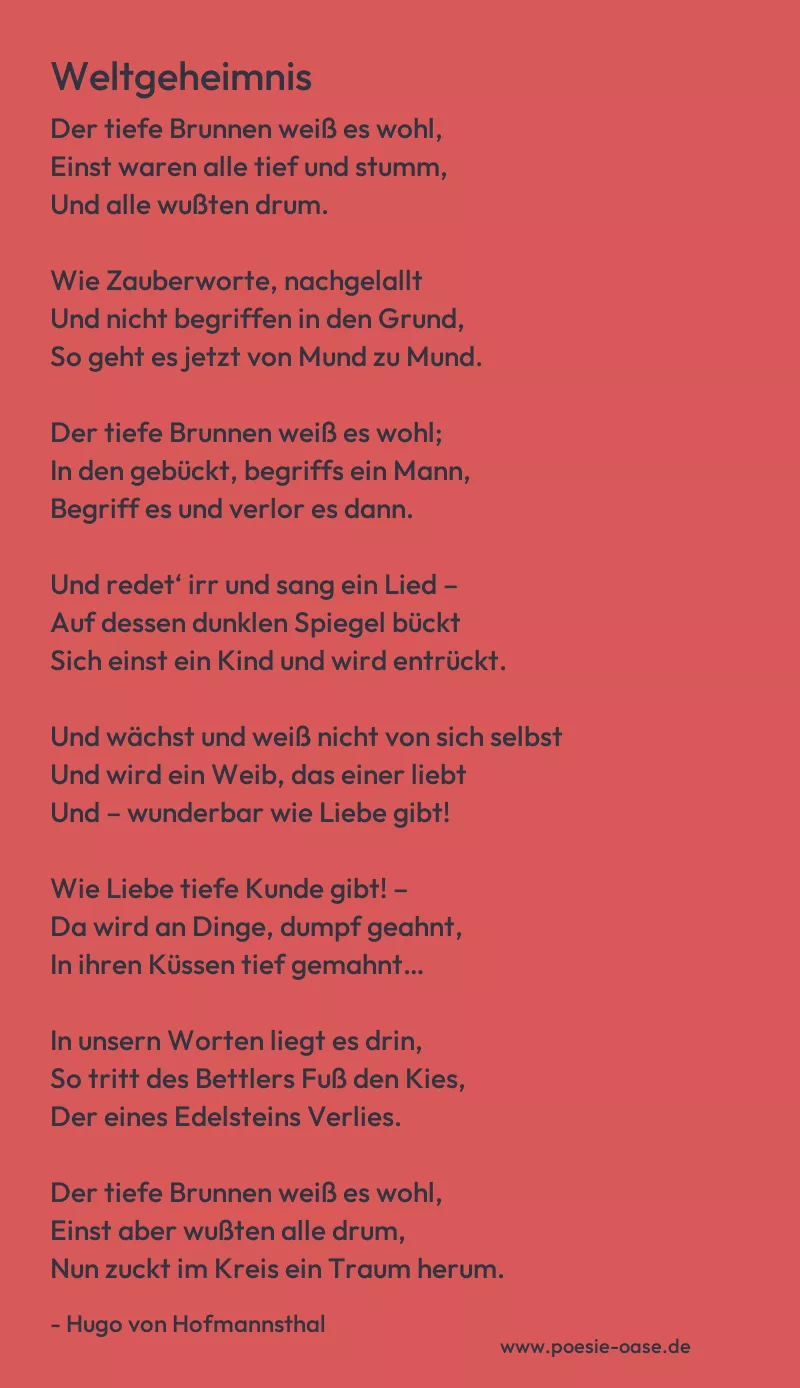 Gedicht: Weltgeheimnis von Hugo von Hofmannsthal
