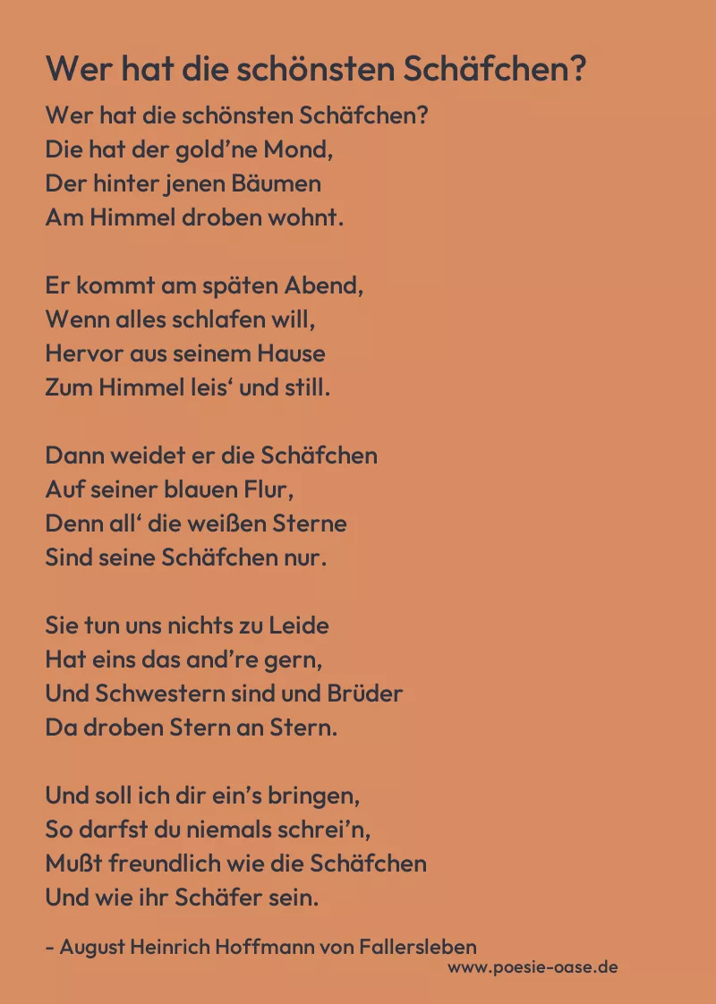 Gedicht: Wer hat die schönsten Schäfchen? von August Heinrich Hoffmann von Fallersleben