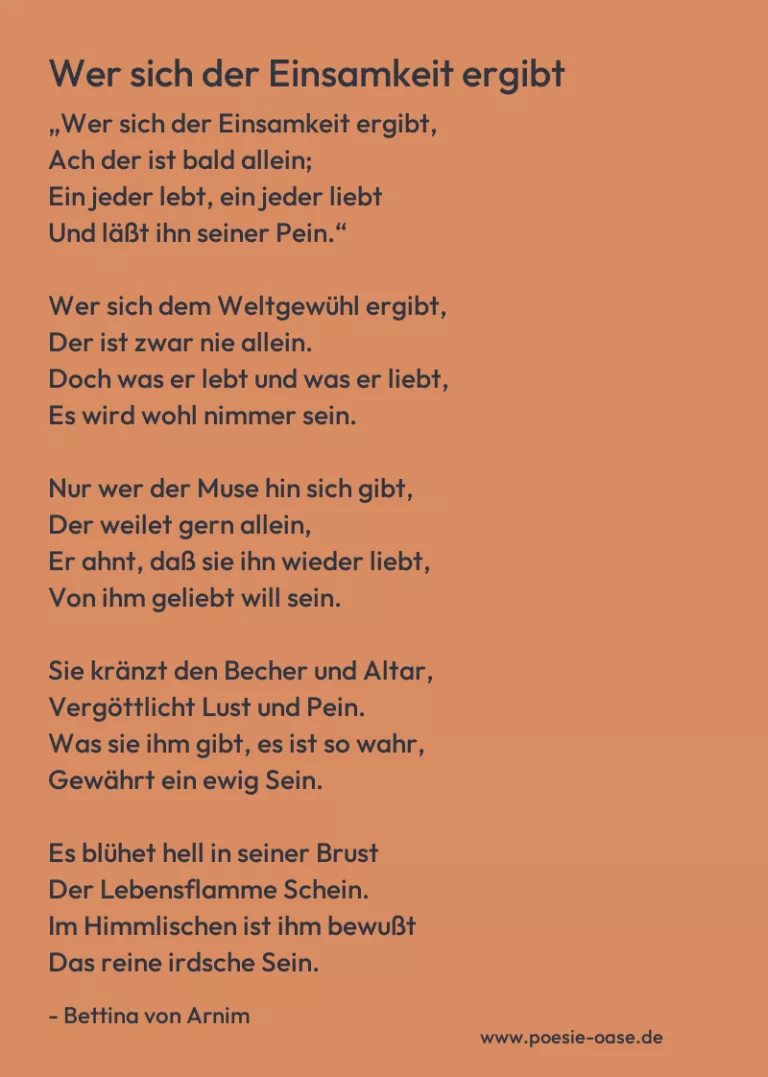 Wer sich der Einsamkeit ergibt