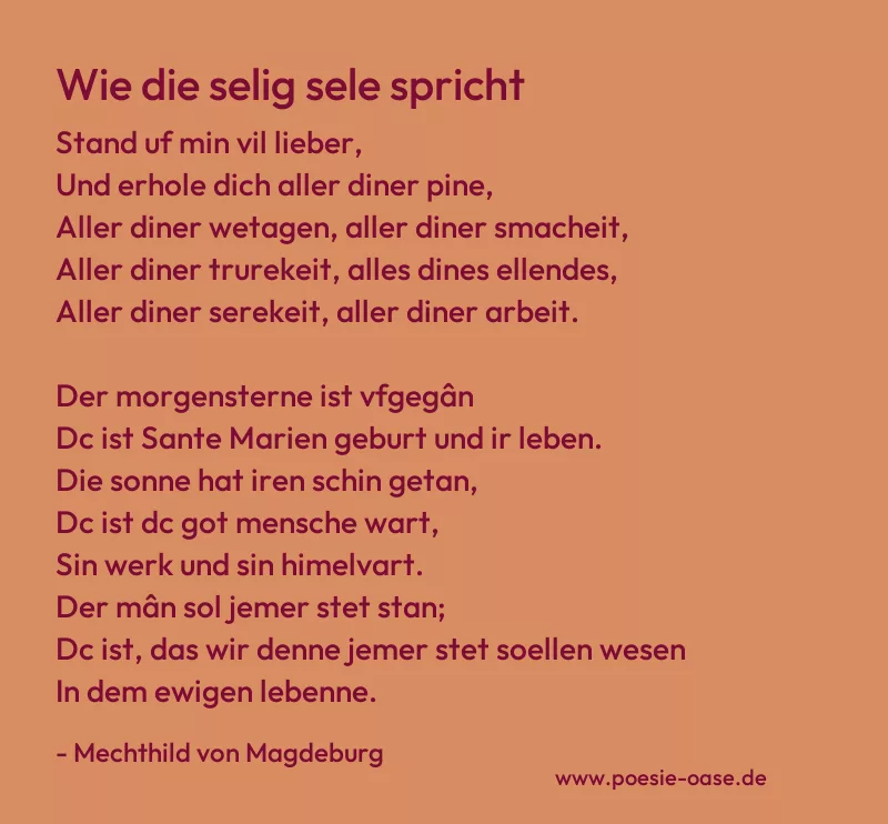 Gedicht: Wie die selig sele spricht von Mechthild von Magdeburg