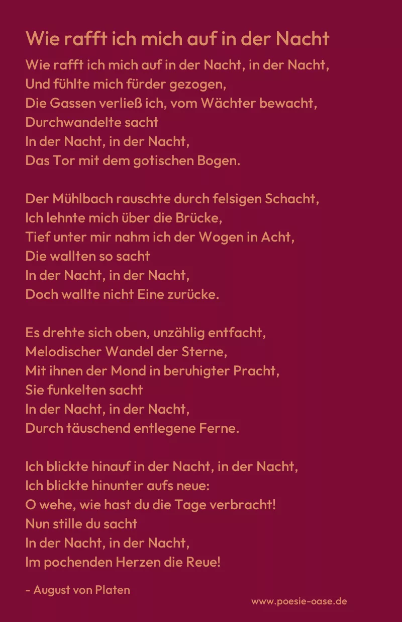 Gedicht: Wie rafft ich mich auf in der Nacht von August von Platen