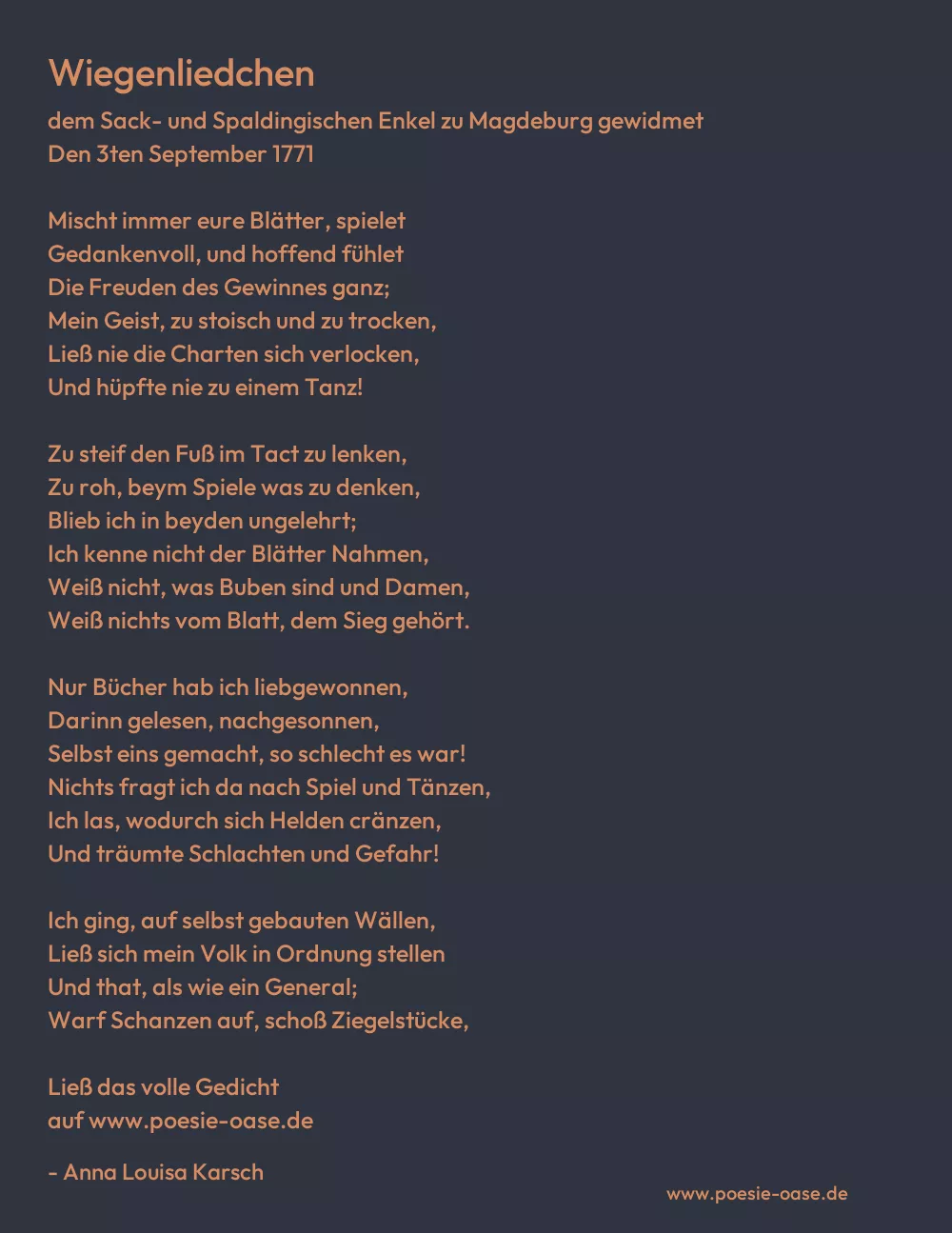 Gedicht: Wiegenliedchen von Anna Louisa Karsch