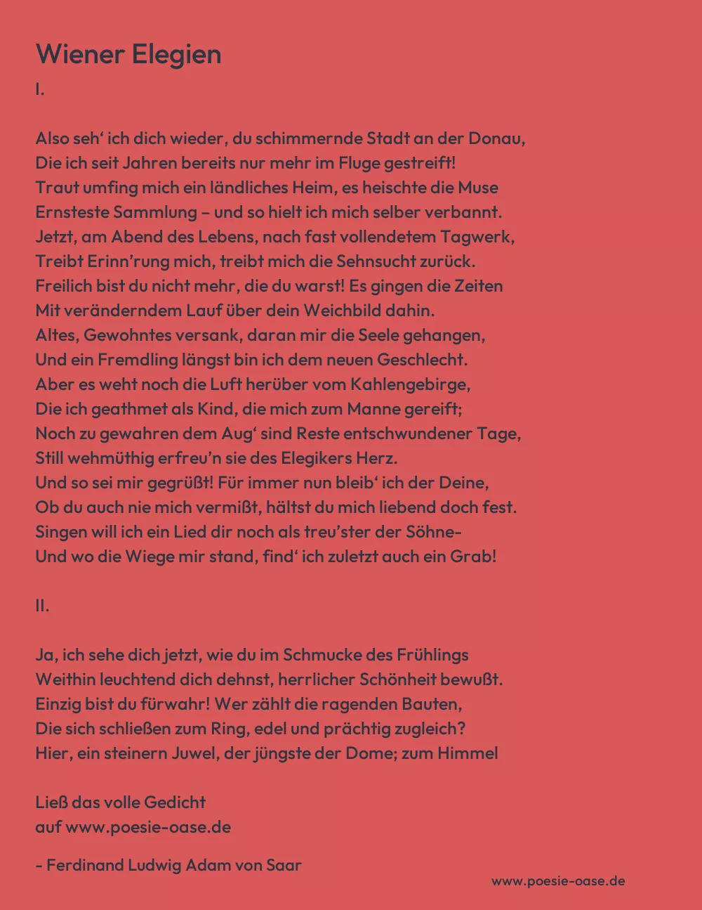 Gedicht: Wiener Elegien von Ferdinand Ludwig Adam von Saar