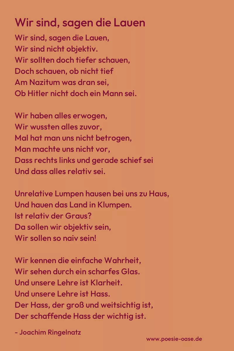 Gedicht: Wir sind, sagen die Lauen von Joachim Ringelnatz