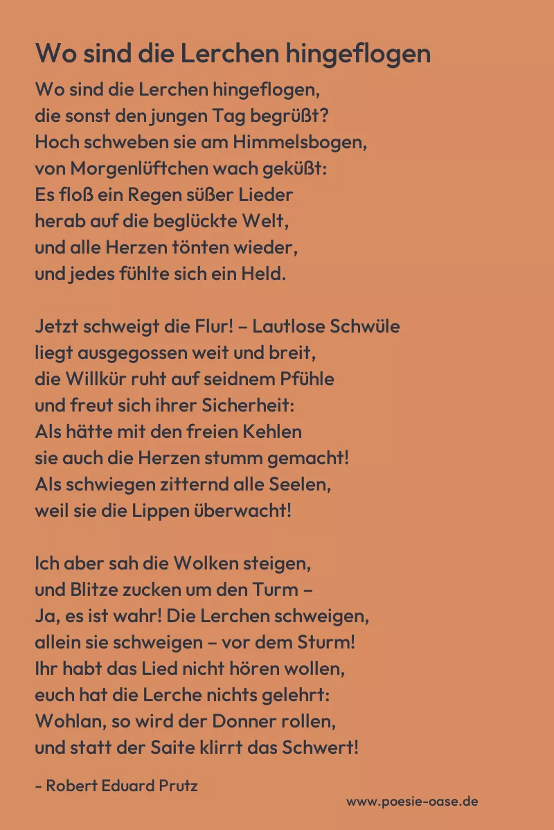 Gedicht: Wo sind die Lerchen hingeflogen von Robert Eduard Prutz