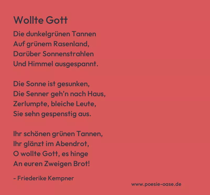 Gedicht: Wollte Gott von Friederike Kempner