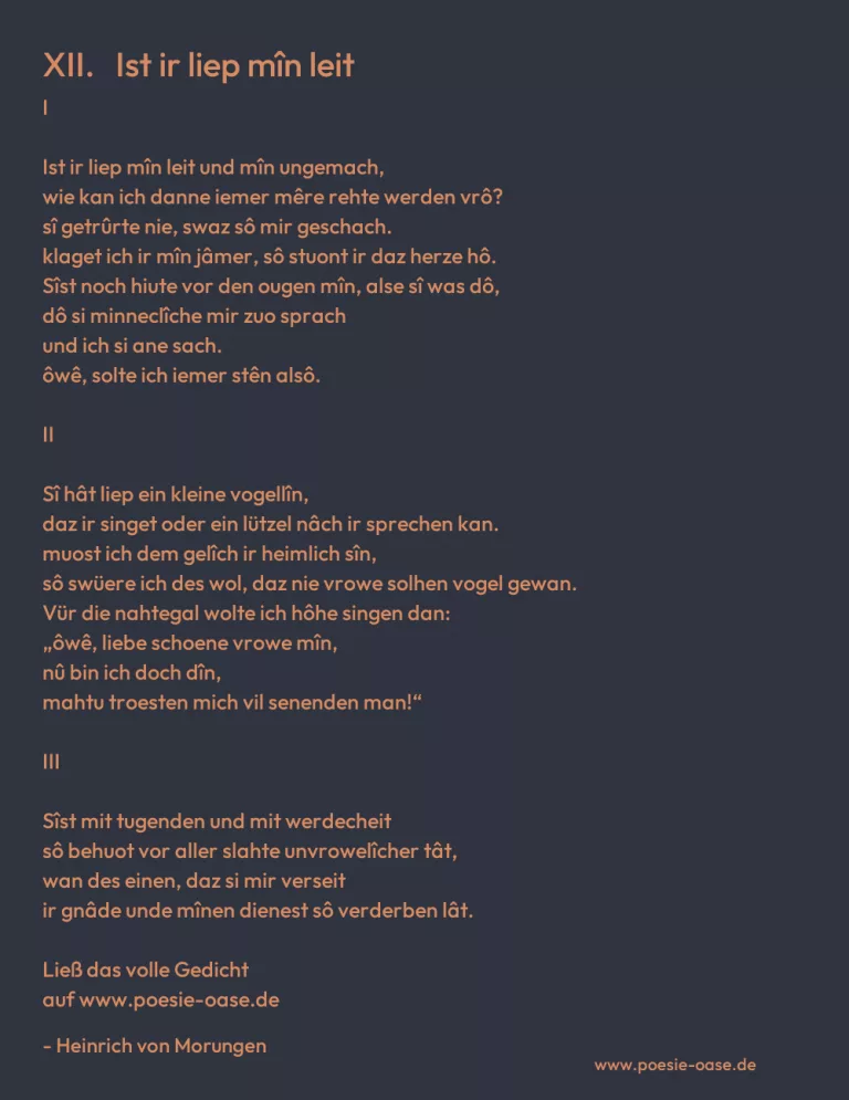 XII.   Ist ir liep mîn leit