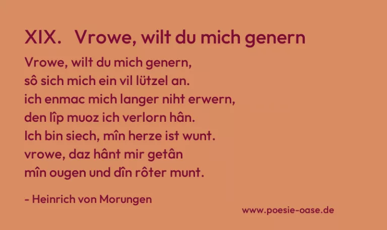 XIX.   Vrowe, wilt du mich genern