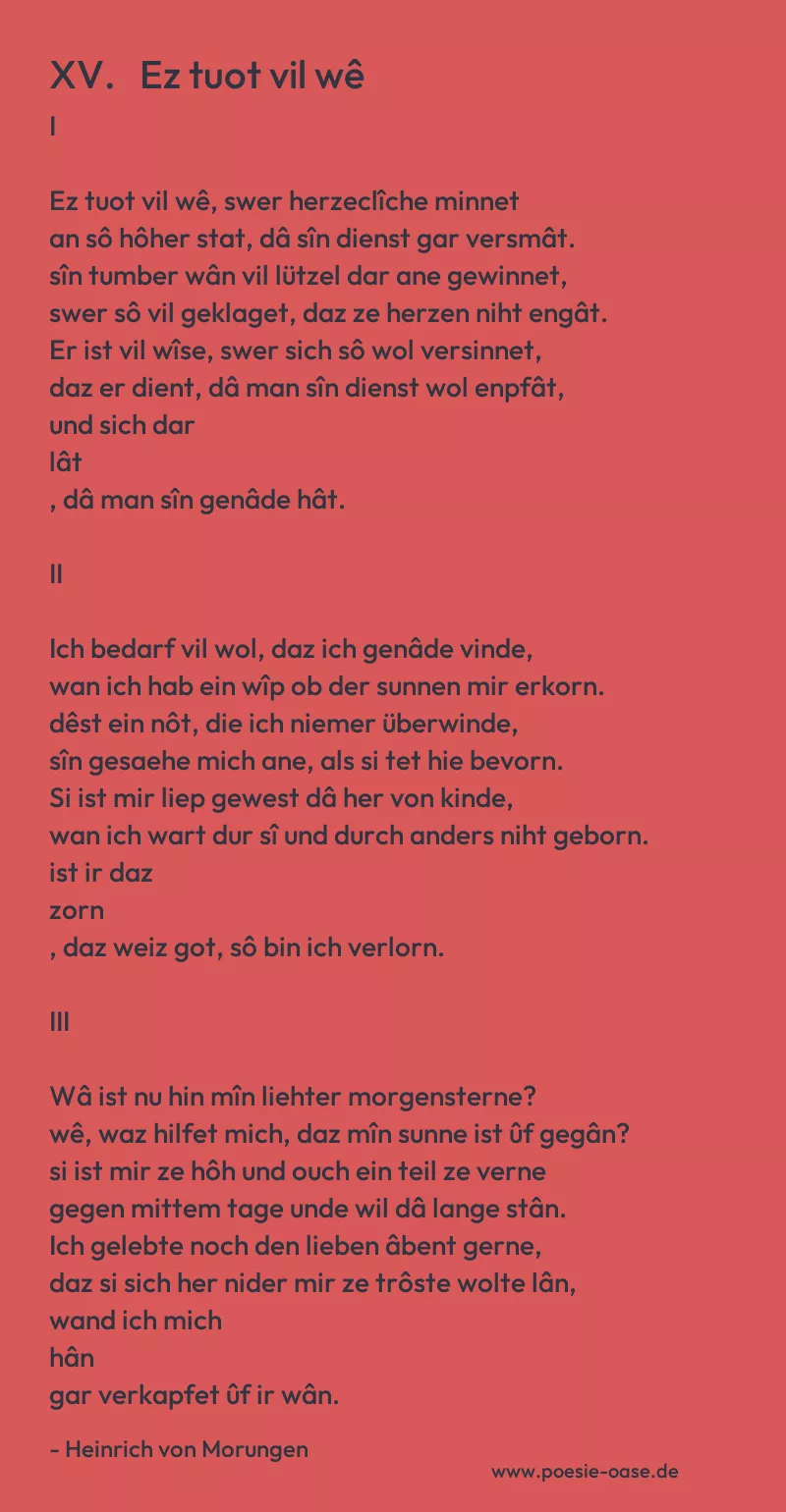 Gedicht: XV. Ez tuot vil wê von Heinrich von Morungen
