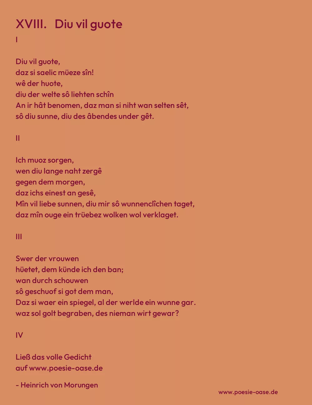 Gedicht: XVIII. Diu vil guote von Heinrich von Morungen