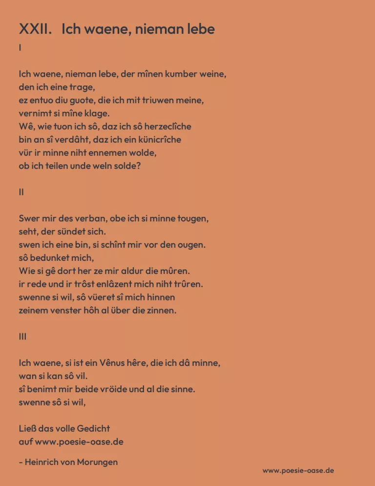 XXII.   Ich waene, nieman lebe