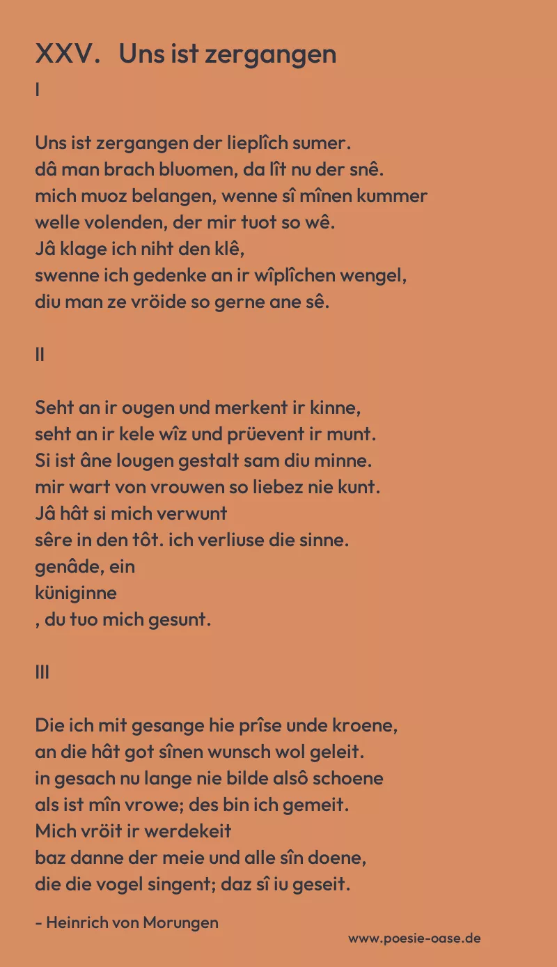 Gedicht: XXV. Uns ist zergangen von Heinrich von Morungen