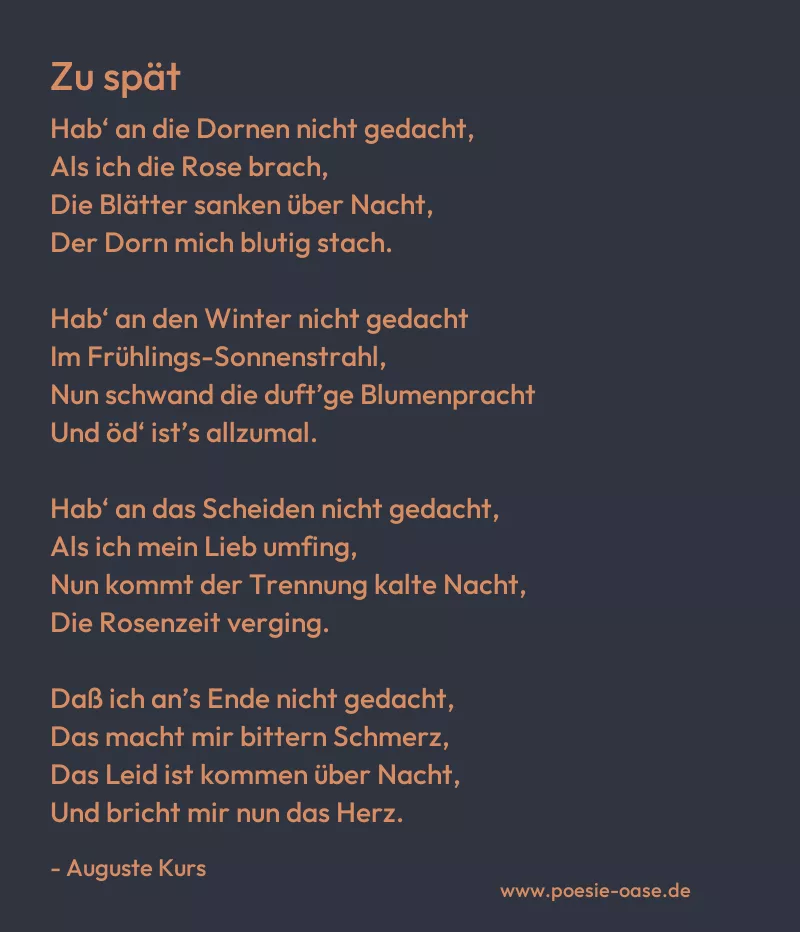 Gedicht: Zu spät von Auguste Kurs