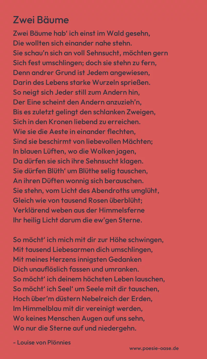 Gedicht: Zwei Bäume von Louise von Plönnies