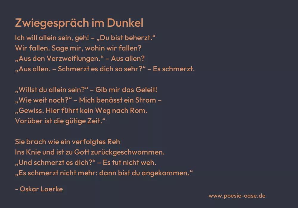 Gedicht: Zwiegespräch im Dunkel von Oskar Loerke