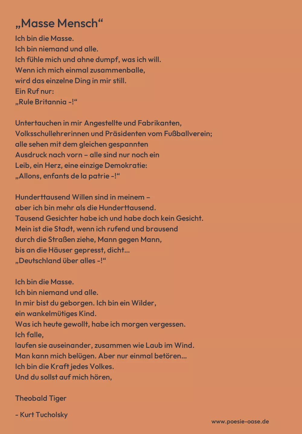 Gedicht: „Masse Mensch“ von Kurt Tucholsky