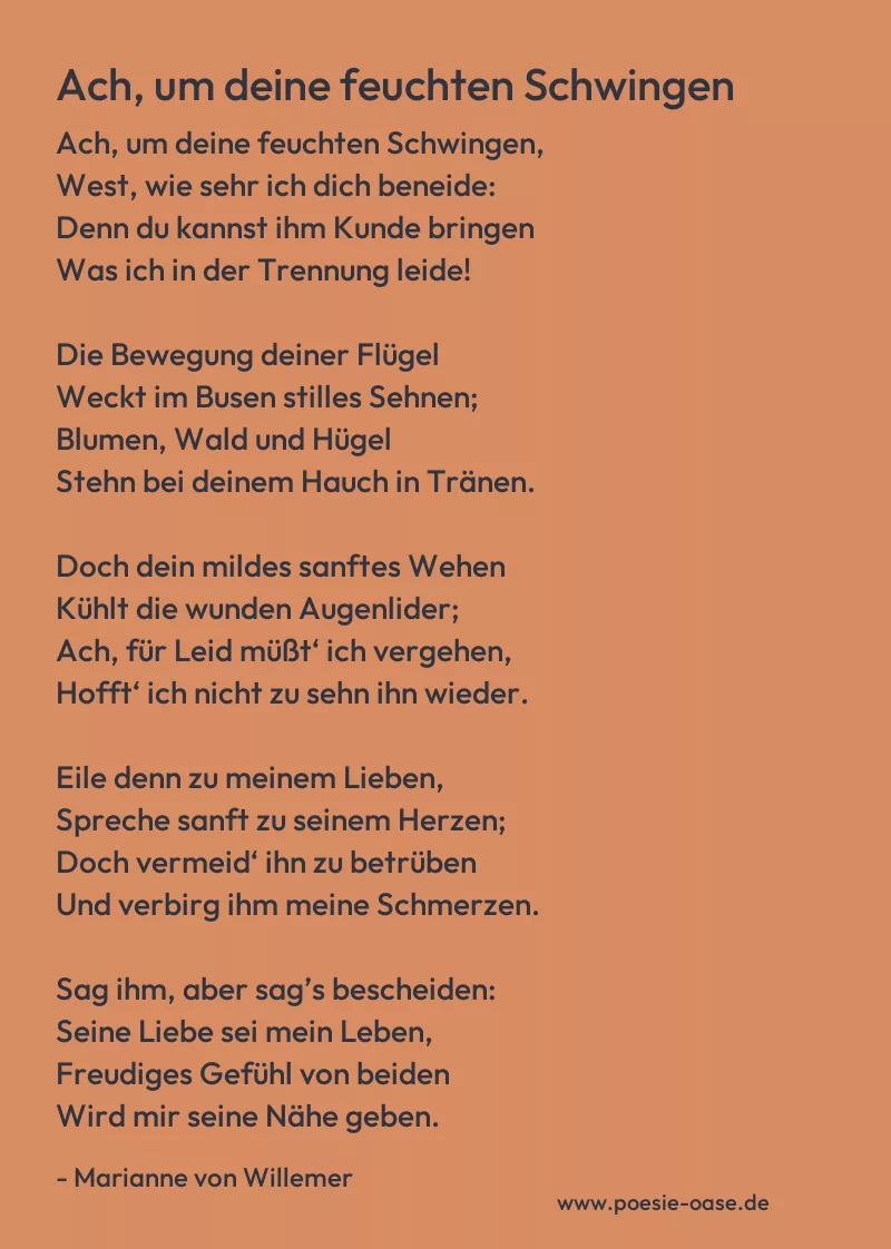 Gedicht: Ach, um deine feuchten Schwingen von Marianne von Willemer
