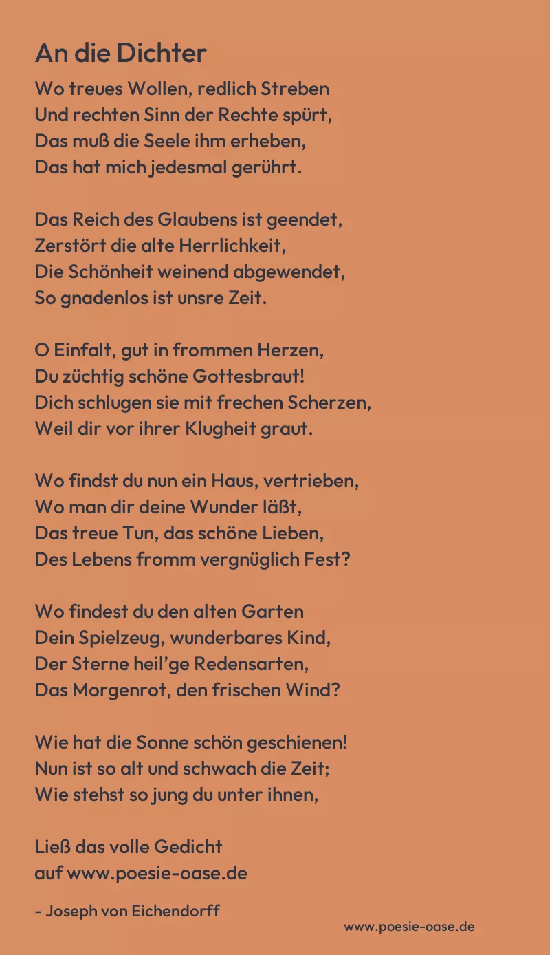 Gedicht: An die Dichter von Joseph von Eichendorff