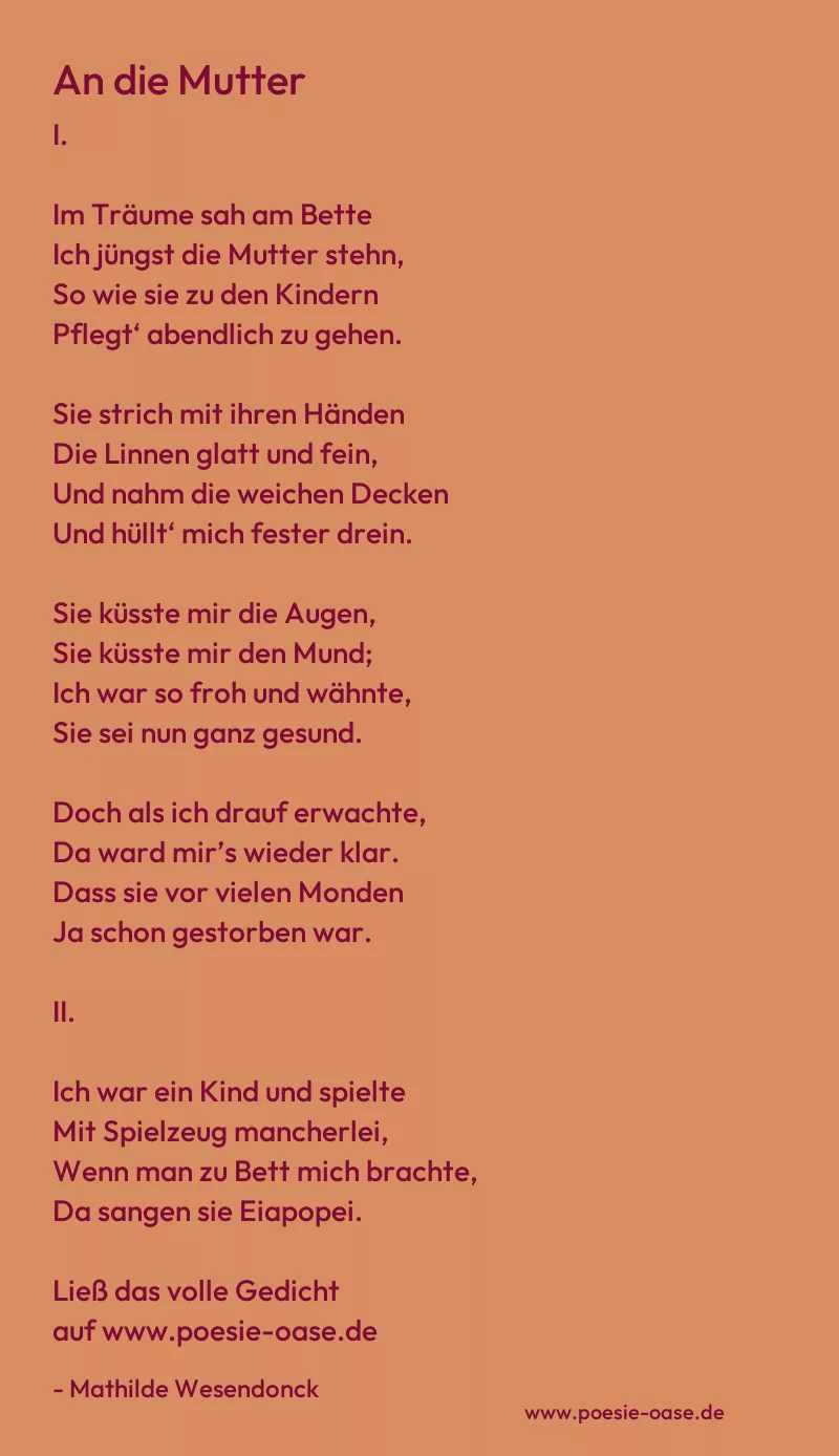 Gedicht: An die Mutter von Mathilde Wesendonck
