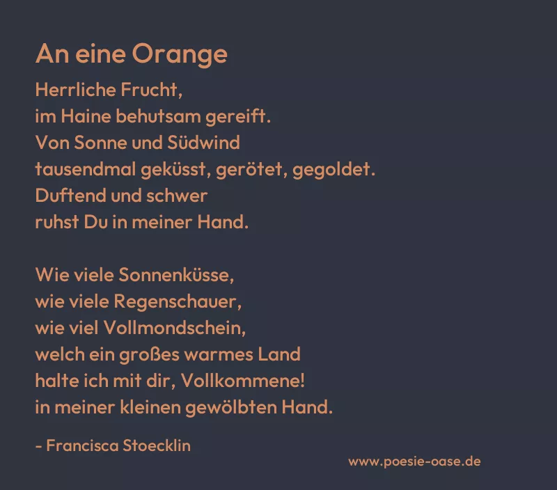 Gedicht: An eine Orange von Francisca Stoecklin