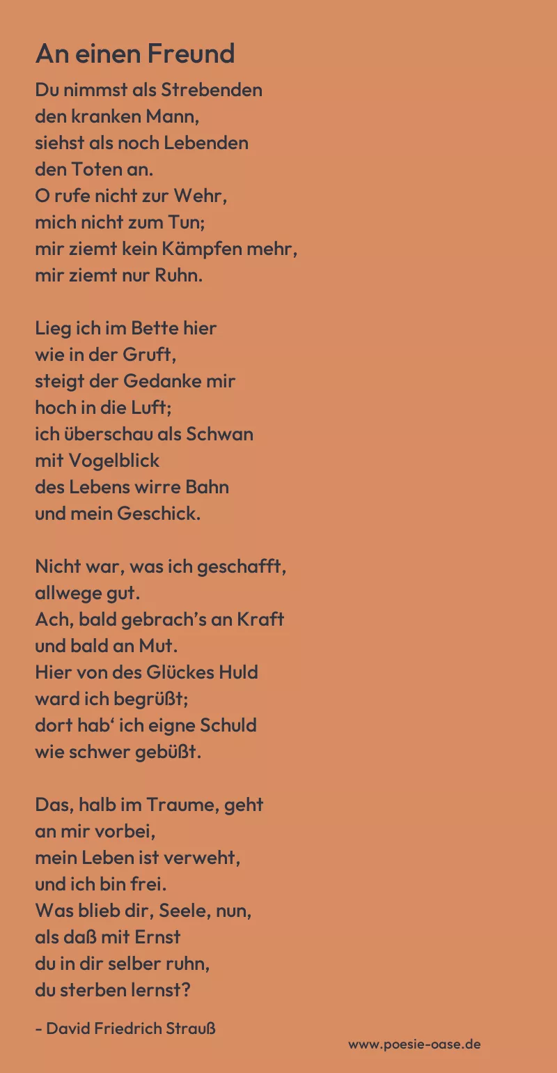 Gedicht: An einen Freund von David Friedrich Strauß