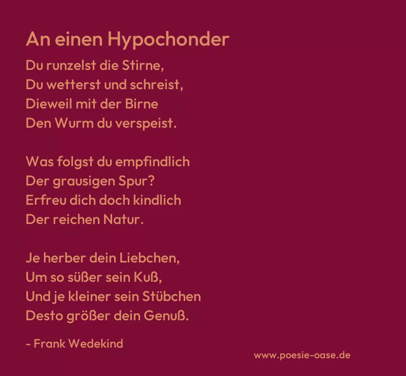 Gedicht: An einen Hypochonder von Frank Wedekind
