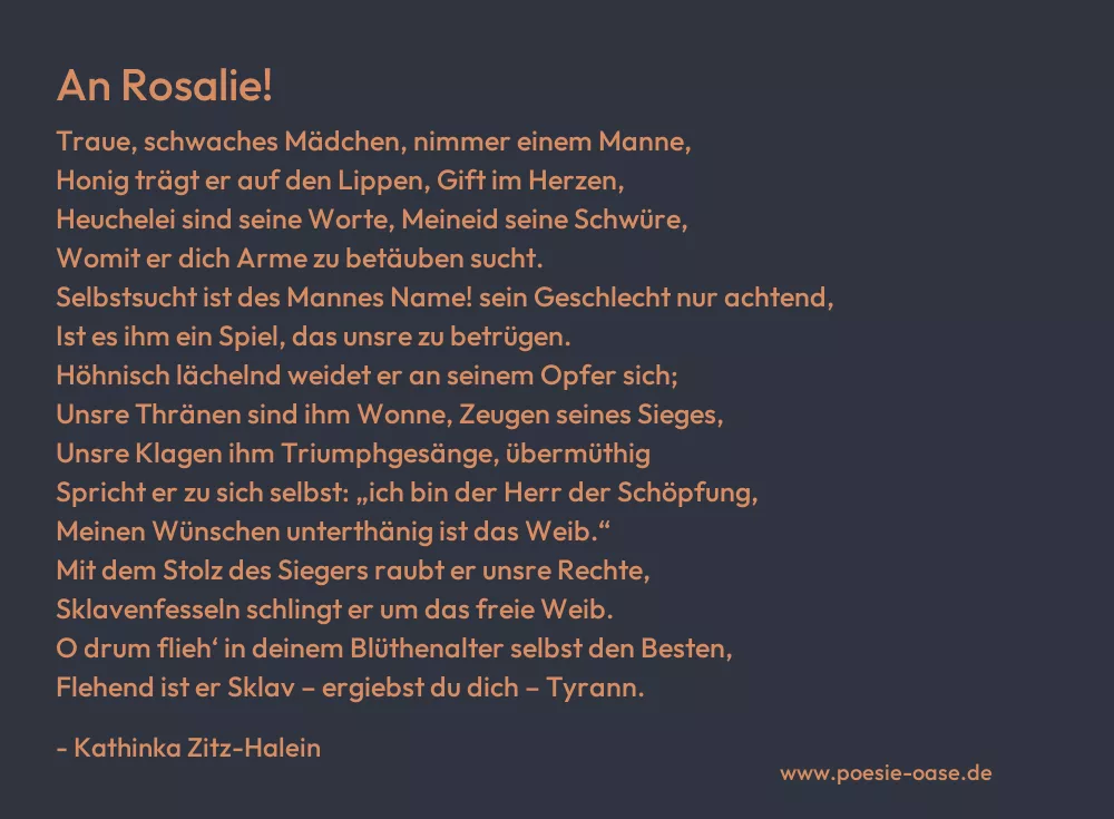 Gedicht: An Rosalie! von Kathinka Zitz-Halein