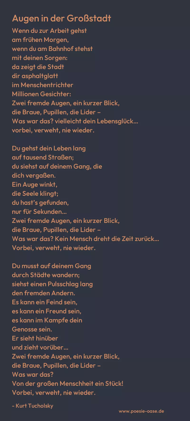 Gedicht: Augen in der Großstadt von Kurt Tucholsky