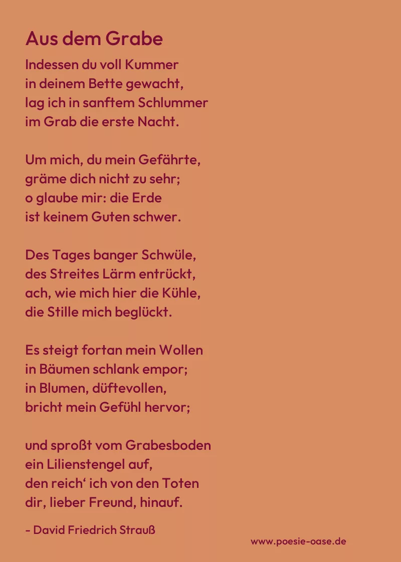 Gedicht: Aus dem Grabe von David Friedrich Strauß