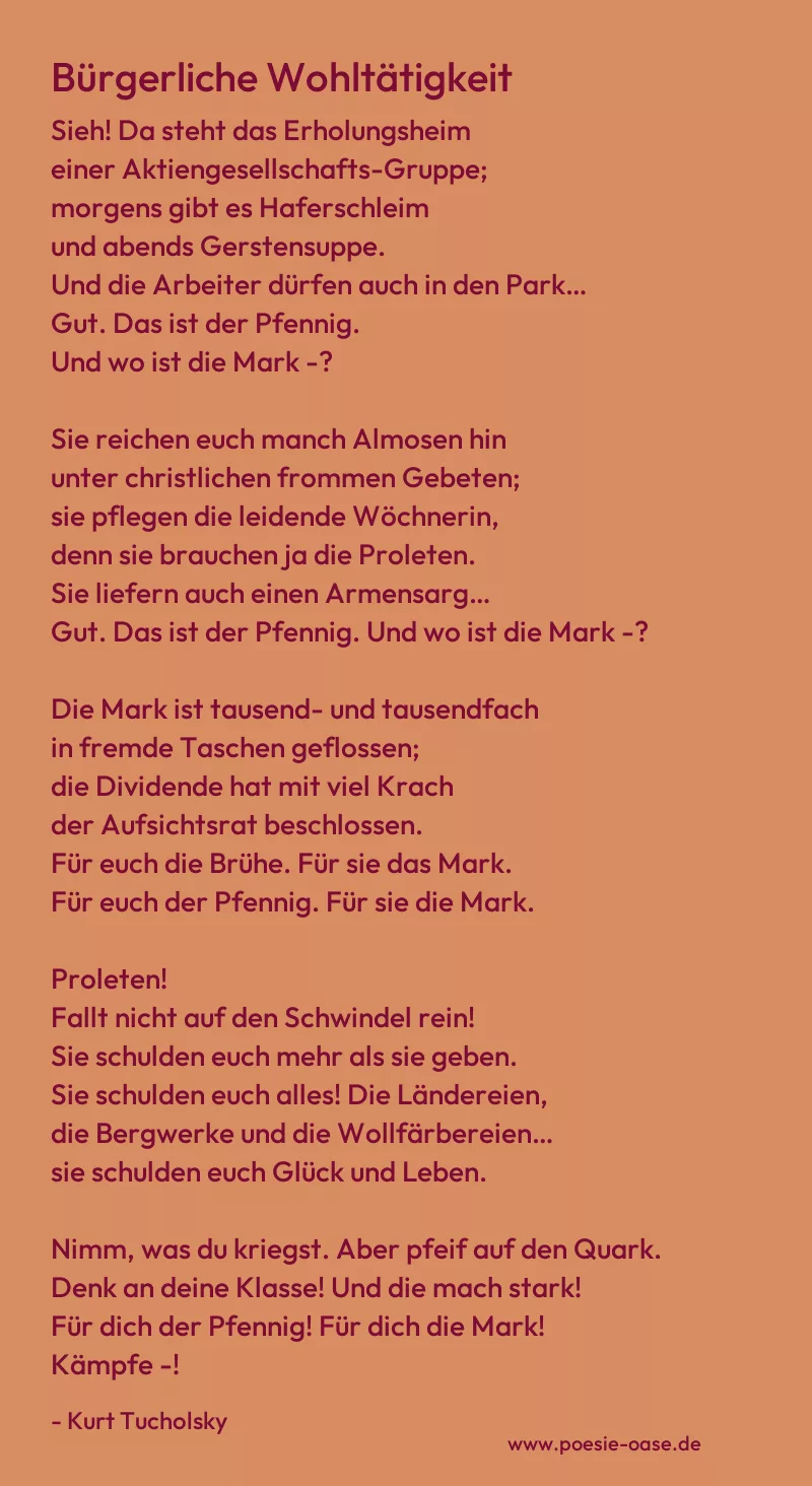 Gedicht: Bürgerliche Wohltätigkeit von Kurt Tucholsky