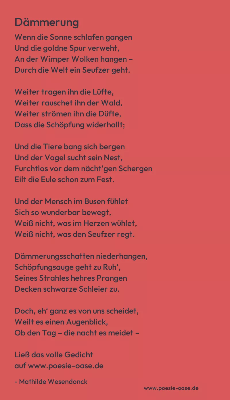 Gedicht: Dämmerung von Mathilde Wesendonck