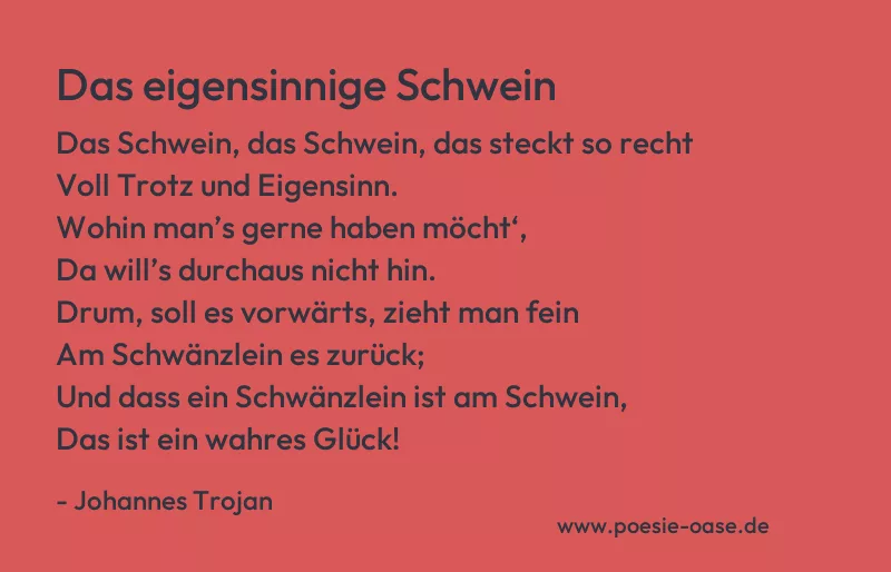 Gedicht: Das eigensinnige Schwein von Johannes Trojan