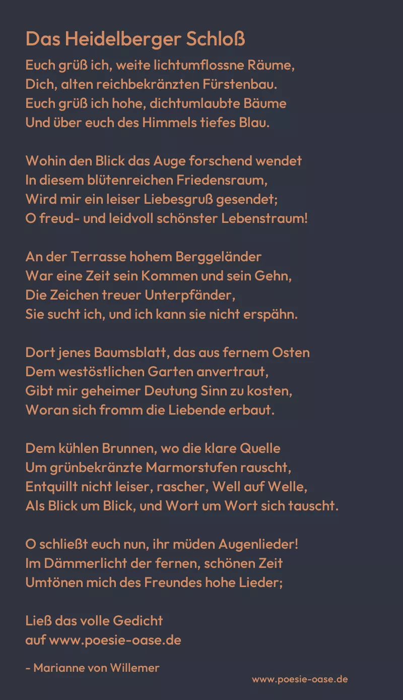 Gedicht: Das Heidelberger Schloß von Marianne von Willemer